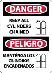 NMC - "Danger - Keep All Cylinders Chained", 14" Long x 10" Wide, Pressure-Sensitive Vinyl Safety Sign - Rectangle, 0.004" Thick, Use for Accident Prevention - Americas Industrial Supply