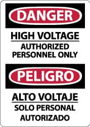 NMC - "Danger - High Voltage - Authorized Personnel Only", 14" Long x 10" Wide, Pressure-Sensitive Vinyl Safety Sign - Rectangle, 0.004" Thick, Use for Accident Prevention - Americas Industrial Supply