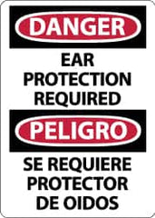 NMC - "Danger - Ear Protection Required", 14" Long x 10" Wide, Pressure-Sensitive Vinyl Safety Sign - Rectangle, 0.004" Thick, Use for Accident Prevention - Americas Industrial Supply