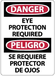 NMC - "Danger - Eye Protection Required", 14" Long x 10" Wide, Rigid Plastic Safety Sign - Rectangle, 0.05" Thick, Use for Accident Prevention - Americas Industrial Supply