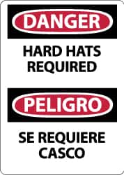 NMC - "Danger - Hard Hats Required", 14" Long x 10" Wide, Aluminum Safety Sign - Rectangle, 0.04" Thick, Use for Accident Prevention - Americas Industrial Supply
