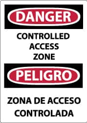 NMC - "Danger - Controlled Access Zone", 14" Long x 10" Wide, Aluminum Safety Sign - Rectangle, 0.04" Thick, Use for Accident Prevention - Americas Industrial Supply