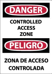 NMC - "Danger - Controlled Access Zone", 14" Long x 10" Wide, Pressure-Sensitive Vinyl Safety Sign - Rectangle, 0.004" Thick, Use for Accident Prevention - Americas Industrial Supply