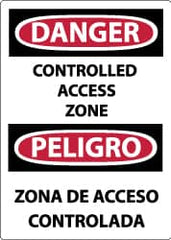 NMC - "Danger - Controlled Access Zone", 14" Long x 10" Wide, Pressure-Sensitive Vinyl Safety Sign - Rectangle, 0.004" Thick, Use for Accident Prevention - Americas Industrial Supply