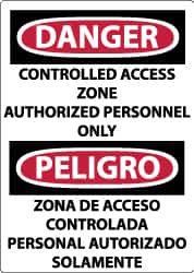 NMC - "Danger - Controlled Access Zone - Authorized Personnel Only", 14" Long x 10" Wide, Rigid Plastic Safety Sign - Rectangle, 0.05" Thick, Use for Security & Admittance - Americas Industrial Supply