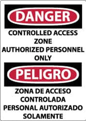 NMC - "Danger - Controlled Access Zone - Authorized Personnel Only", 14" Long x 10" Wide, Pressure-Sensitive Vinyl Safety Sign - Rectangle, 0.004" Thick, Use for Security & Admittance - Americas Industrial Supply