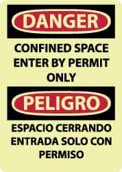 NMC - "Danger - Confined Space - Enter by Permit Only", 14" Long x 10" Wide, Rigid Plastic Safety Sign - Rectangle, 0.05" Thick, Use for Accident Prevention - Americas Industrial Supply