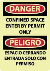 NMC - "Danger - Confined Space - Enter by Permit Only", 14" Long x 10" Wide, Pressure-Sensitive Vinyl Safety Sign - Rectangle, 0.004" Thick, Use for Accident Prevention - Americas Industrial Supply