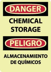 NMC - "Danger - Chemical Storage", 14" Long x 10" Wide, Pressure-Sensitive Vinyl Safety Sign - Rectangle, 0.004" Thick, Use for Hazardous Materials - Americas Industrial Supply