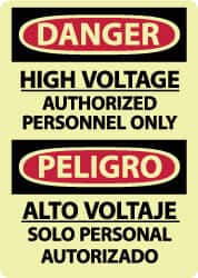 NMC - "Danger - High Voltage - Authorized Personnel Only", 14" Long x 10" Wide, Pressure-Sensitive Vinyl Safety Sign - Rectangle, 0.004" Thick, Use for Accident Prevention - Americas Industrial Supply