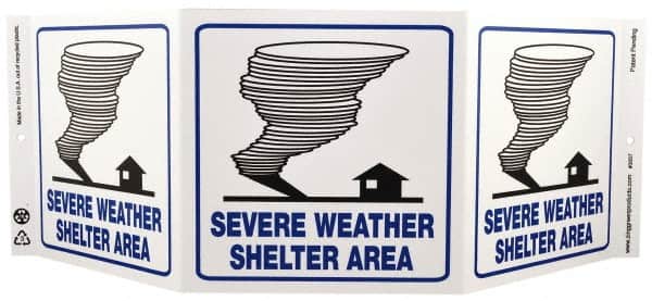 NMC - "Severe Weather Shelter Area", 7-1/2" Long x 20" Wide, Rigid Plastic Safety Sign - Rectangle, 0.01" Thick, Use for Accident Prevention - Americas Industrial Supply