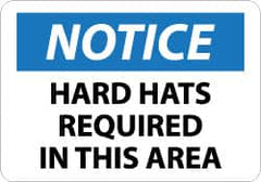 NMC - "Notice - Hard Hats Required in This Area", 10" Long x 14" Wide, Pressure-Sensitive Vinyl Safety Sign - Rectangle, 0.004" Thick, Use for Accident Prevention - Americas Industrial Supply