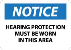 NMC - "Notice - Hearing Protection Must Be Worn in This Area", 10" Long x 14" Wide, Pressure-Sensitive Vinyl Safety Sign - Rectangle, 0.004" Thick, Use for Accident Prevention - Americas Industrial Supply