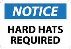 NMC - "Notice - Hard Hats Required", 10" Long x 14" Wide, Rigid Plastic Safety Sign - Rectangle, 0.05" Thick, Use for Accident Prevention - Americas Industrial Supply