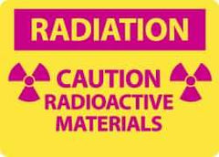 NMC - "Caution - Radiation - Radioactive Material", 10" Long x 14" Wide, Pressure-Sensitive Vinyl Safety Sign - Rectangle, 0.004" Thick, Use for Accident Prevention - Americas Industrial Supply