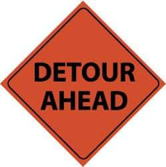 NMC - "Detour Ahead", 48" Wide x 48" High, Nylon Construction Roadway Signs - Black on Orange, Engineer Grade Reflectivity, Diamond, Sign Stand Mount - Americas Industrial Supply