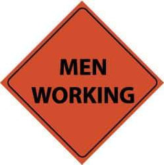 NMC - "Men Working", 48" Wide x 48" High, Nylon Construction Roadway Signs - Black on Orange, Engineer Grade Reflectivity, Diamond, Sign Stand Mount - Americas Industrial Supply
