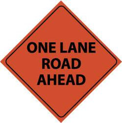 NMC - "One Lane Road Ahead", 48" Wide x 48" High, Nylon Construction Roadway Signs - Black on Orange, Engineer Grade Reflectivity, Diamond, Sign Stand Mount - Americas Industrial Supply