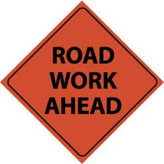 NMC - "Road Work Ahead", 48" Wide x 48" High, Nylon Construction Roadway Signs - Black on Orange, Engineer Grade Reflectivity, Diamond, Sign Stand Mount - Americas Industrial Supply