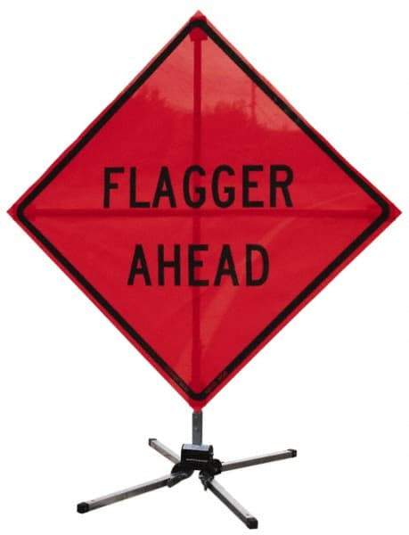 NMC - Roll-Up Traffic Sign Stand - Aluminum, Compatible with 18" High x 18" Wide Signs - Americas Industrial Supply