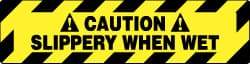 NMC - Caution - Slippery When Wet, Anti-Skid Pressure-Sensitive Vinyl Floor Sign - Rectangle, Black on Yellow, Adhesive Backed, For Accident Prevention - Americas Industrial Supply