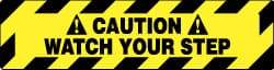NMC - Caution - Watch Your Step, Anti-Skid Pressure-Sensitive Vinyl Floor Sign - Rectangle, Black on Yellow, Adhesive Backed, For Accident Prevention - Americas Industrial Supply