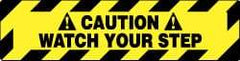 NMC - Caution - Watch Your Step, Anti-Skid Pressure-Sensitive Vinyl Floor Sign - Rectangle, Black on Yellow, Adhesive Backed, For Accident Prevention - Americas Industrial Supply