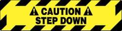 NMC - Caution - Step Down, Anti-Skid Pressure-Sensitive Vinyl Floor Sign - Rectangle, Black on Yellow, Adhesive Backed, For Accident Prevention - Americas Industrial Supply