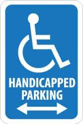 NMC - "Handicapped Parking", "Double Arrow, Handicapped Symbol", 12" Wide x 18" High, Aluminum ADA Signs - 0.08" Thick, Blue on White, Engineer Grade Reflectivity, Rectangle, Post Mount - Americas Industrial Supply