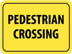 NMC - "Pedestrian Crossing", 24" Wide x 18" High, Aluminum Pedestrian Crossing Signs - 0.08" Thick, Black on Yellow, High Intensity Reflectivity, Rectangle, Post Mount - Americas Industrial Supply