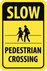 NMC - "Slow - Pedestrian Crossing", "Pedestrians Crossing", 12" Wide x 18" High, Aluminum Pedestrian Crossing Signs - 0.08" Thick, Black on Yellow, Engineer Grade Reflectivity, Rectangle, Post Mount - Americas Industrial Supply