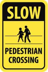 NMC - "Slow - Pedestrian Crossing", "Pedestrians Crossing", 18" Wide x 24" High, Aluminum Pedestrian Crossing Signs - 0.08" Thick, Black on Yellow, High Intensity Reflectivity, Rectangle, Post Mount - Americas Industrial Supply