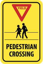 NMC - "Yield - Pedestrian Crossing", "Pedestrians, Red Triangle", 18" Wide x 24" High, Aluminum Pedestrian Crossing Signs - 0.08" Thick, Red & Black on Yellow, High Intensity Reflectivity, Rectangle, Post Mount - Americas Industrial Supply