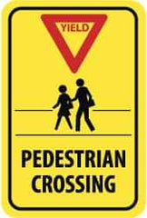 NMC - "Yield - Pedestrian Crossing", "Pedestrians, Red Triangle", 18" Wide x 24" High, Aluminum Pedestrian Crossing Signs - 0.08" Thick, Red & Black on Yellow, High Intensity Reflectivity, Rectangle, Post Mount - Americas Industrial Supply