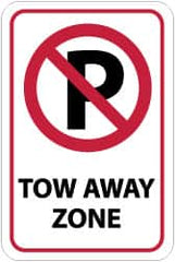 NMC - "Tow Away Zone", "Strike on P", 12" Wide x 18" High, Aluminum No Parking & Tow Away Signs - 0.08" Thick, Red & Black on White, Engineer Grade Reflectivity, Rectangle, Post Mount - Americas Industrial Supply