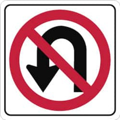 NMC - "Strike on U-Turn", 24" Wide x 24" High, Aluminum Traffic Control Signs - 0.08" Thick, Red & Black on White, High Intensity Reflectivity, Square, Post Mount - Americas Industrial Supply