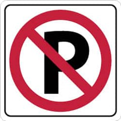 NMC - "Strike on P", 24" Wide x 24" High, Aluminum No Parking & Tow Away Signs - 0.08" Thick, Red & Black on White, Engineer Grade Reflectivity, Square, Post Mount - Americas Industrial Supply