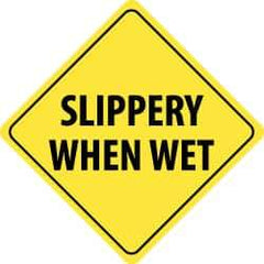 NMC - "Slippery When Wet", 24" Wide x 24" High, Aluminum Traffic Control Signs - 0.08" Thick, Black on Yellow, High Intensity Reflectivity, Diamond, Post Mount - Americas Industrial Supply