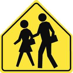 NMC - "Pedestrians Crossing", 30" Wide x 30" High, Aluminum No Parking & Tow Away Signs - 0.08" Thick, Black on Yellow, High Intensity Reflectivity, Pentagon, Post Mount - Americas Industrial Supply