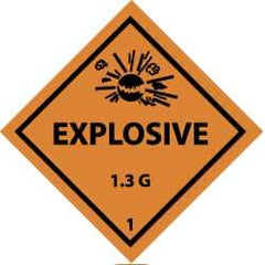 NMC - Accident Prevention Label - Legend: Explosive 1.3G, English, Black & Orange, 4" Long x 4" High, Sign Muscle Finish - Americas Industrial Supply