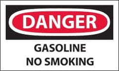 NMC - Accident Prevention Label, Header: DANGER - Legend: Danger - Gasoline - No Smoking, English, Red, Black & White, 5" Long x 3" High, Sign Muscle Finish - Americas Industrial Supply