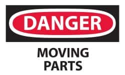 NMC - Accident Prevention Label, Header: DANGER - Legend: Danger - Moving Parts, English, Red, Black & White, 5" Long x 3" High, Sign Muscle Finish - Americas Industrial Supply