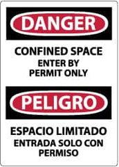 NMC - Accident Prevention Label, Header: DANGER - Legend: Danger - Confined Space - Enter by Permit Only, English & Spanish, Black, Red & White, 3" Long x 5" High, Sign Muscle Finish - Americas Industrial Supply