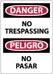 NMC - "Danger - No Trespassing", 20" Long x 14" Wide, Rigid Plastic Safety Sign - Rectangle, 0.05" Thick, Use for Security & Admittance - Americas Industrial Supply