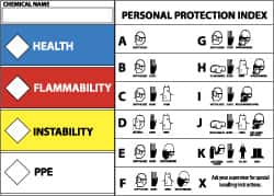NMC - "Health - Flammability - Instability - PPE", 5" Long x 7" Wide, Pressure-Sensitive Vinyl Safety Sign - Rectangle, 0.004" Thick, Use for Hazardous Materials - Americas Industrial Supply