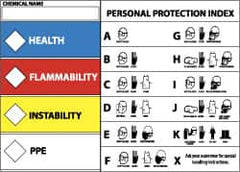 NMC - "Health - Flammability - Instability - PPE", 5" Long x 7" Wide, Pressure-Sensitive Vinyl Safety Sign - Rectangle, 0.004" Thick, Use for Hazardous Materials - Americas Industrial Supply