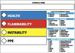 NMC - "Health - Flammability - Instability - PPE", 5" Long x 7" Wide, Pressure-Sensitive Vinyl Safety Sign - Rectangle, 0.004" Thick, Use for Hazardous Materials - Americas Industrial Supply