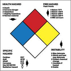 NMC - "Health Hazard - Fire Hazard - Specific Hazard - Instability", 6" Long x 6" Wide, Paper Safety Sign - Square, 0.01" Thick, Use for Hazardous Materials - Americas Industrial Supply