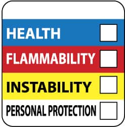NMC - Hazardous Materials Label - Legend: Health - Flammability - Instability - Personal Protection, English, Blue, Red, Yellow & White, 2" Long x 2" High, Sign Muscle Finish - Americas Industrial Supply