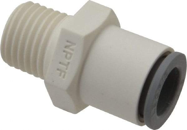 Parker - 3/8" OD, 1/4 NPTF, Bio-Sourced Nylon 11 Push-to-Connect Male Connector - 190 Max psi, White - Americas Industrial Supply